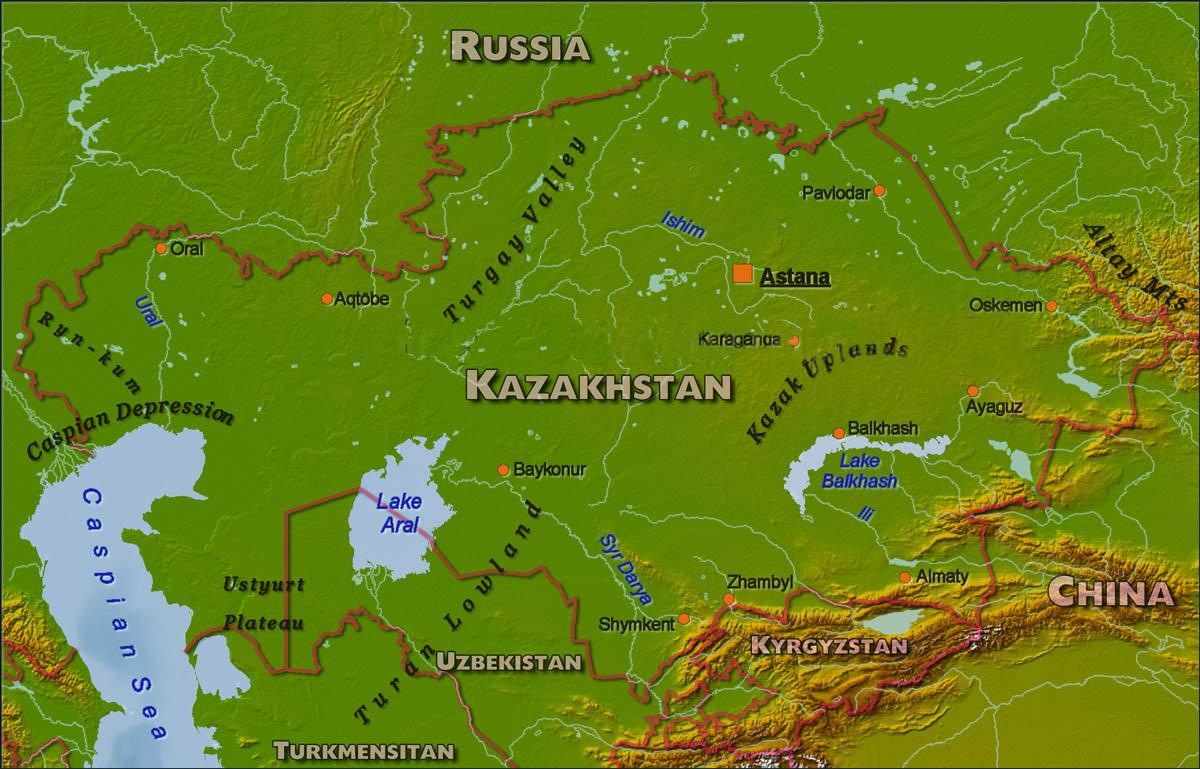 karta över fysiska Kazakstan