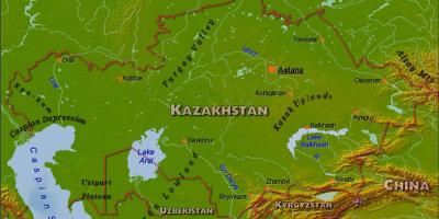 Karta över fysiska Kazakstan